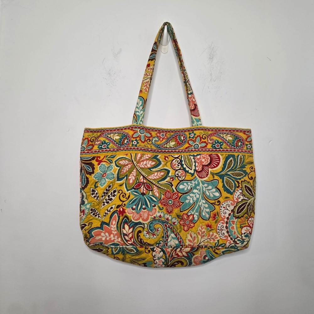 Vera Bradley Sun Valley Quilted Cotton Tote Bag Yellow Floral‎ Paisley Large - Picture 2 of 7
